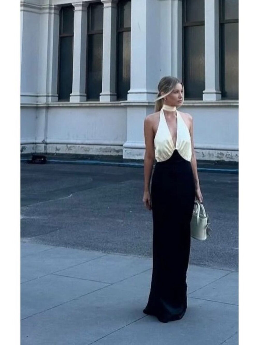 The Wolf Gang Oahu Slip Maxi Dress Black Size S Halterneck Open Back Black Tie